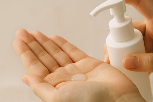 化粧水を手に取る