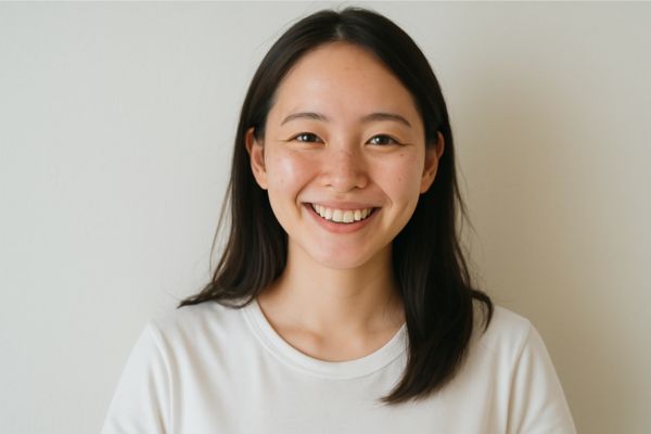 すっぴんの笑顔の女性