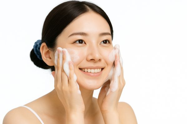 泡洗顔する女性