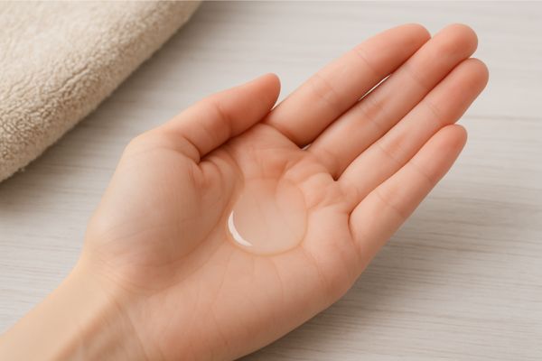 手の上の化粧水