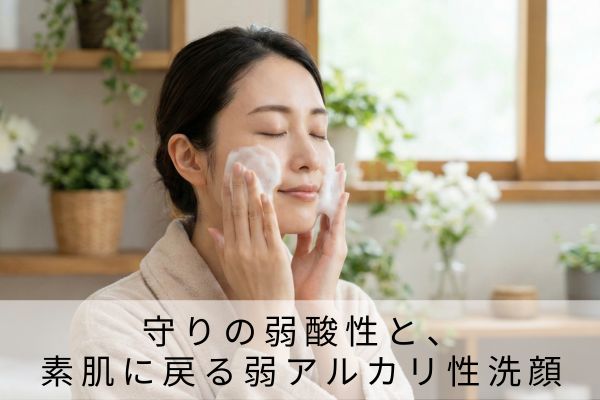 守りの弱酸性と、素肌に戻る弱アルカリ性洗顔