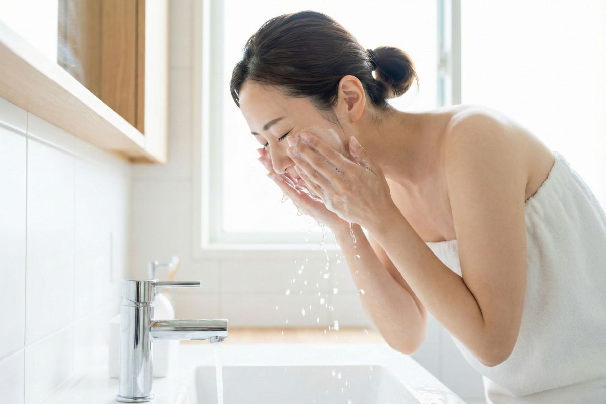 洗顔する女性