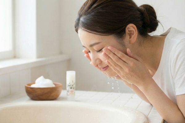 洗顔する女性