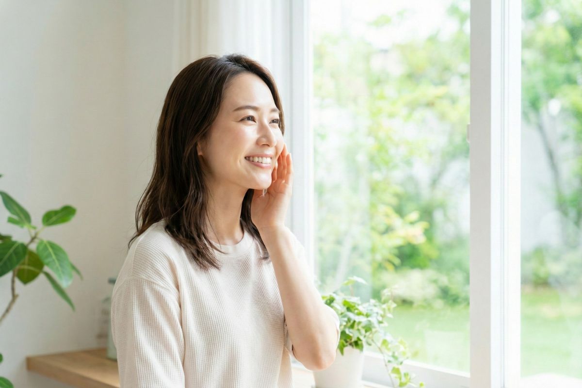 綺麗になった素肌を触る女性