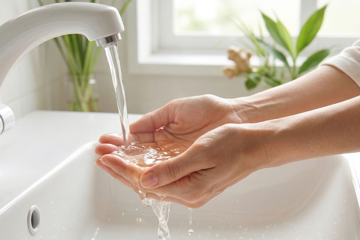 手で水をすくう