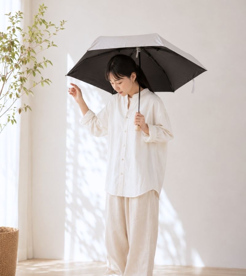 日傘 完全遮光 自動開閉 晴雨兼用 アイボリー